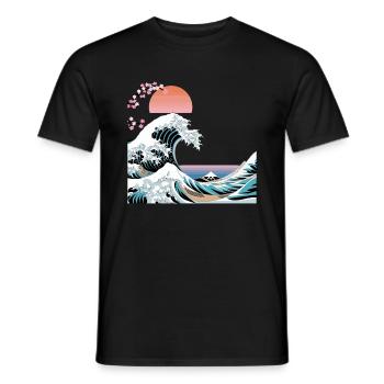 Big Wave Vaporwave Aesthetic 80s Anime Fashion - Männer T-Shirt - Schwarz - Vorne - AI Model Male 178 light (178cm)