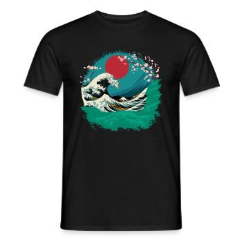 Big Wave Vaporwave Aesthetic 80s Anime Fashion - Männer T-Shirt - Schwarz - Vorne - AI Model Male 178 light (178cm)
