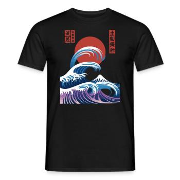 Big Wave Vaporwave Aesthetic 80s Anime Fashion - Männer T-Shirt - Schwarz - Vorne - AI Model Male 178 light (178cm)