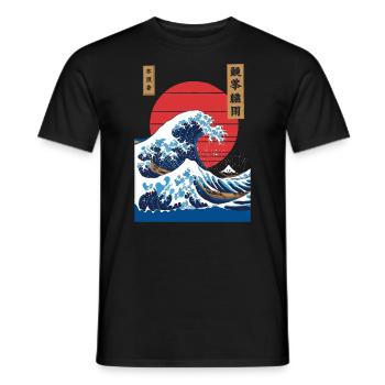 Big Wave Vaporwave Aesthetic 80s Anime Fashion - Männer T-Shirt - Schwarz - Vorne - AI Model Male 178 light (178cm)