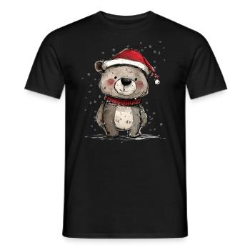 Ours en peluche avec chapeau de Père Noël - T-shirt homme - noir - Devant - AI Model Male 178 light (178cm)