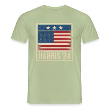 Harris 2024 Vintage Election Patriotic Campaign - Men's T-Shirt - sage - Front - AI Model Male 178 light (178cm)