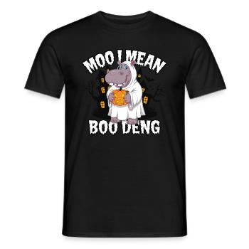 Funny Hippo Halloween Ghost Costume Boo Deng Pun - Men's T-Shirt - black - Front - AI Model Male 178 light (178cm)