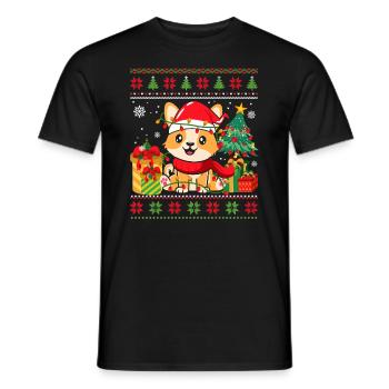Design « Chat mignon avec chapeau de Père Noël » - T-shirt homme - noir - Devant - AI Model Male 178 light (178cm)