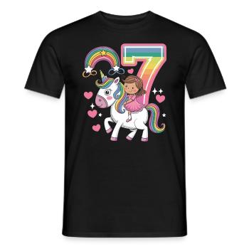 Cute 7th Birthday Unicorn Girl Riding Unicorn - Männer T-Shirt - Schwarz - Vorne - AI Model Male 178 light (178cm)