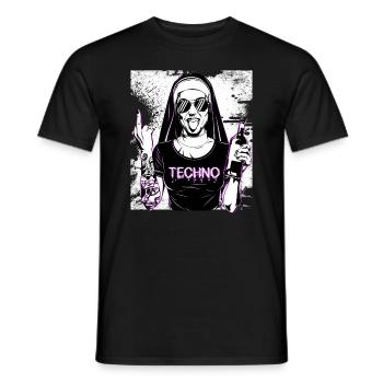 Rebellious Nun Techno Party Hardstyle - Men's T-Shirt - black - Front - AI Model Male 178 light (178cm)