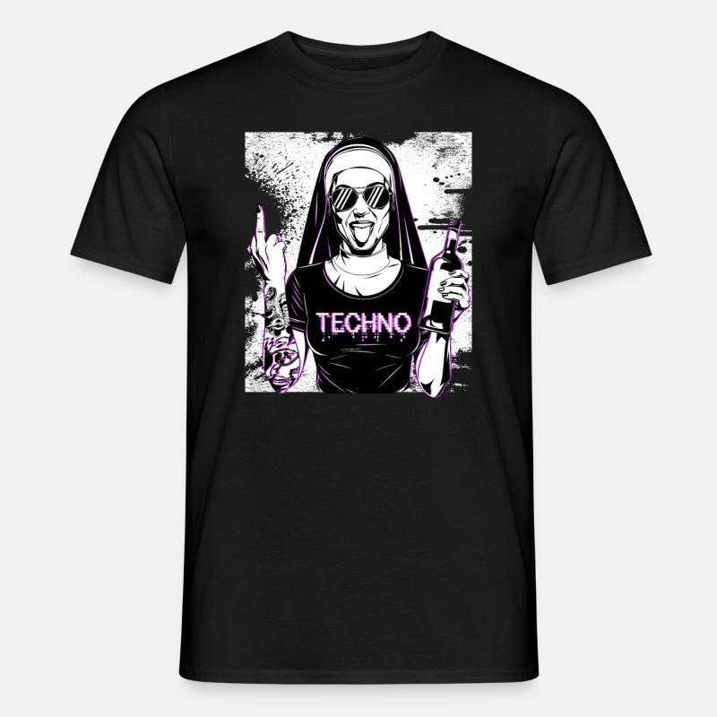 Rebellious Nun Techno Party Hardstyle - Männer T-Shirt - Schwarz