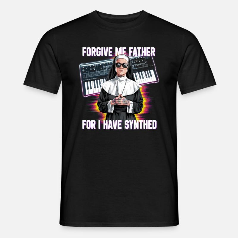 Forgive Me Father For I Have Synthed Funny Synth - Männer T-Shirt - Schwarz