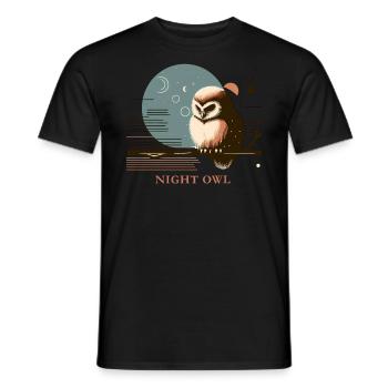 Night Owl on a branch - Vintage Retro Illustration - Men's T-Shirt - black - Front - AI Model Male 178 light (178cm)