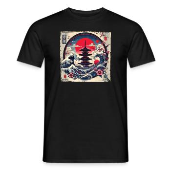 Pagode japonaise traditionnelle, - T-shirt homme - noir - Devant - AI Model Male 178 light (178cm)