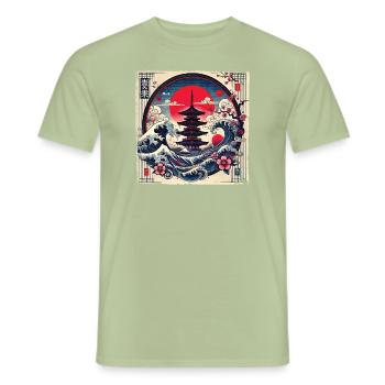 Traditional Japanese Pagoda, - Men's T-Shirt - sage - Front - AI Model Male 178 light (178cm)
