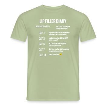 Infirmière esthétique Journal de remplissage des lèvres - T-shirt homme - vert sauge - Devant - AI Model Male 178 light (178cm)