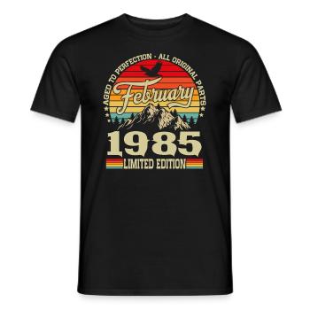 Février 1985 Vintage Né Anniversaire Rétro - T-shirt homme - noir - Devant - AI Model Male 178 light (178cm)