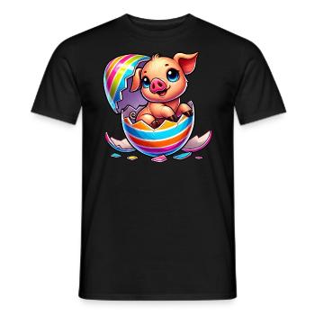 Mignon dessin animé cochon éclosion dans l’œuf de Pâques - T-shirt homme - noir - Devant - AI Model Male 178 light (178cm)