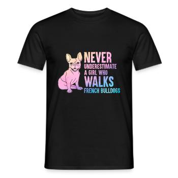 Ne sous-estimez jamais une fille qui promène le bulldo français - T-shirt homme - noir - Devant - AI Model Male 178 light (178cm)