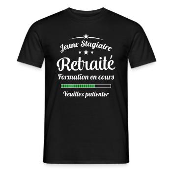 Jeune Stagiaire Retraité Citation Humour - T-shirt homme - noir - Devant - AI Model Male 178 light (178cm)