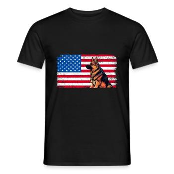 American Flag German Shepherd Patriot America GSD - Men's T-Shirt - black - Front - AI Model Male 178 light (178cm)