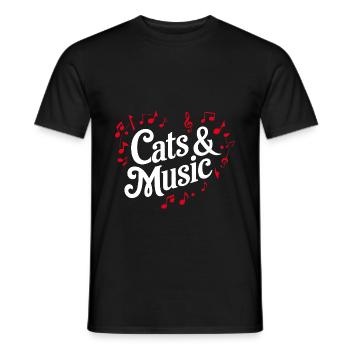I Love Cats and Music Heart of Music Sheet Music - Men's T-Shirt - black - Front - AI Model Male 178 light (178cm)
