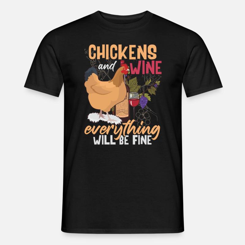 Hühner & Wein - Männer T-Shirt - Schwarz