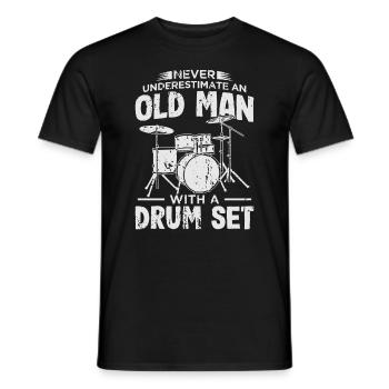 Drummer Old Man Drums Pensioner - Men's T-Shirt - black - Front - AI Model Male 178 light (178cm)