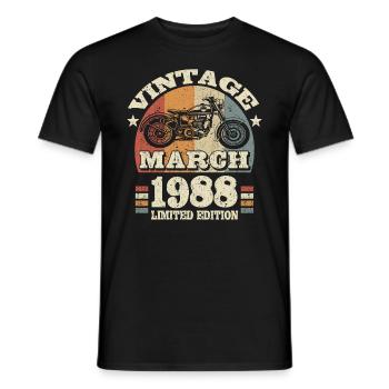35th birthday - March 1988 - 35 years old - Men's T-Shirt - black - Front - AI Model Male 178 light (178cm)