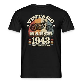 80. Geburtstag - März 1943 - 80 Jahre alt - Männer T-Shirt - Schwarz - Vorne - AI Model Male 178 light (178cm)