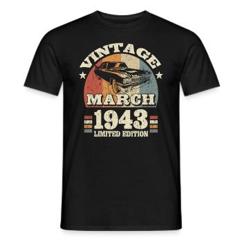 März 1943 - 80 Jahre alt - 80. Geburtstag - Männer T-Shirt - Schwarz - Vorne - AI Model Male 178 light (178cm)