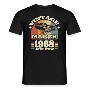 März 1968 - 55 Jahre alt - 55. Geburtstag - Männer T-Shirt - Schwarz - Vorne - AI Model Male 178 light (178cm)