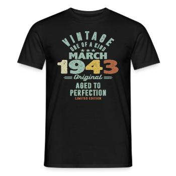 März 1943 - 80 Jahre alt - 80. Geburtstag - Männer T-Shirt - Schwarz - Vorne - AI Model Male 178 light (178cm)