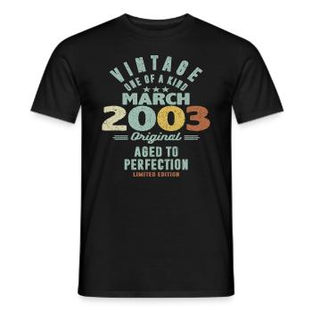 March 2003 - 20 years old - 20th birthday - Men's T-Shirt - black - Front - AI Model Male 178 light (178cm)