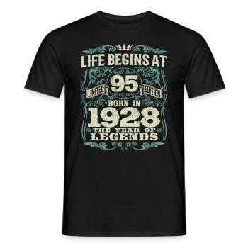 95 years - born the year of legends 1928 - Men's T-Shirt - black - Front - AI Model Male 178 light (178cm)