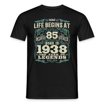 85 years - born the year of legends 1938 - Men's T-Shirt - black - Front - AI Model Male 178 light (178cm)