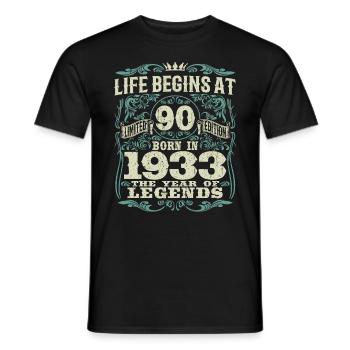 90 years - born the year of legends 1933 - Men's T-Shirt - black - Front - AI Model Male 178 light (178cm)