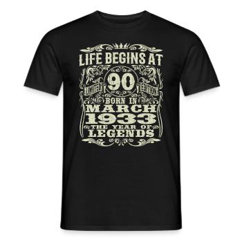 März 1933 - 90 Jahre alt - 90. Geburtstag - Männer T-Shirt - Schwarz - Vorne - AI Model Male 178 light (178cm)
