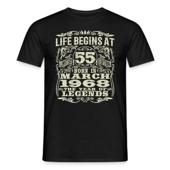 März 1968 - 55 Jahre alt - 55. Geburtstag - Männer T-Shirt - Schwarz - Vorne - AI Model Male 178 light (178cm)