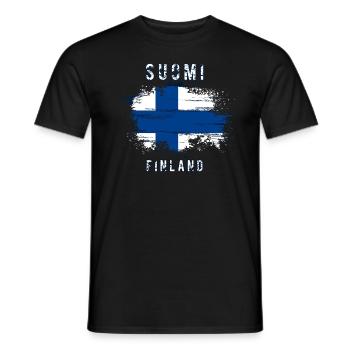 Suomi Finland Flagge Grunge Urlaub Fjorde - Männer T-Shirt - Schwarz - Vorne - AI Model Male 178 light (178cm)