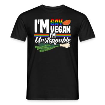 I'm gay, I'm vegan, I'm unstoppable - Men's T-Shirt - black - Front - AI Model Male 178 light (178cm)