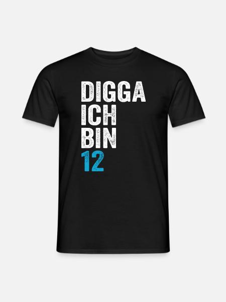 Digga ich bin 12. Geburtstag Junge 12. Geburtstag - Männer T-Shirt - Schwarz