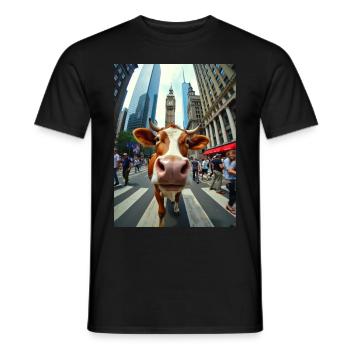 Selfie de vache drôle dans la ville - T-shirt homme - noir - Devant - AI Model Male 178 light (178cm)