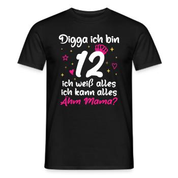 12ème anniversaire fille Digga J’ai 12 ans - T-shirt homme - noir - Devant - AI Model Male 178 light (178cm)