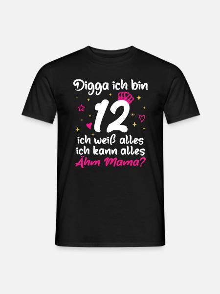 12. Geburtstag Mädchen Digga ich bin 12 - Männer T-Shirt - Schwarz