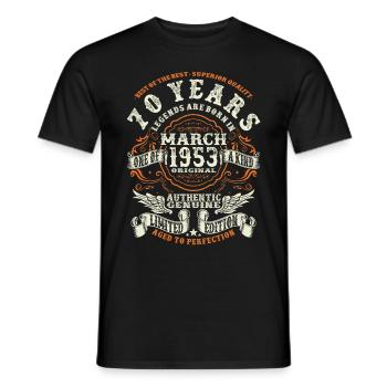 Legends are born in March 1953 - 70 years - Men's T-Shirt - black - Front - AI Model Male 178 light (178cm)