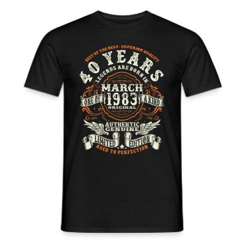 Legends are born in March 1983 - 40 years - Men's T-Shirt - black - Front - AI Model Male 178 light (178cm)