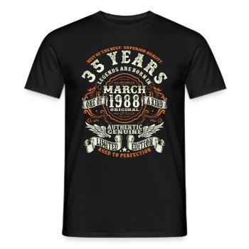 Legends are born in March 1988 - 35 years - Men's T-Shirt - black - Front - AI Model Male 178 light (178cm)