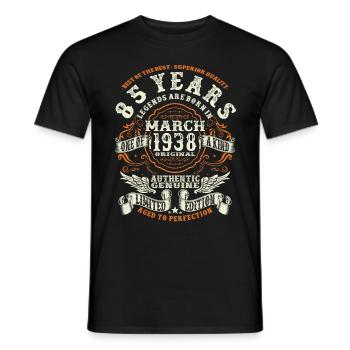 Legends are born in March 1938 - 85 years - Men's T-Shirt - black - Front - AI Model Male 178 light (178cm)