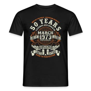 Legends are born in March 1973 - 50 years - Men's T-Shirt - black - Front - AI Model Male 178 light (178cm)