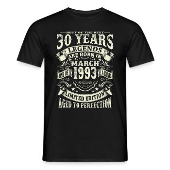 Legend born in March 1993 - 30 years old - Men's T-Shirt - black - Front - AI Model Male 178 light (178cm)