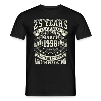 Legend born in March 1998 - 25 years old - Men's T-Shirt - black - Front - AI Model Male 178 light (178cm)