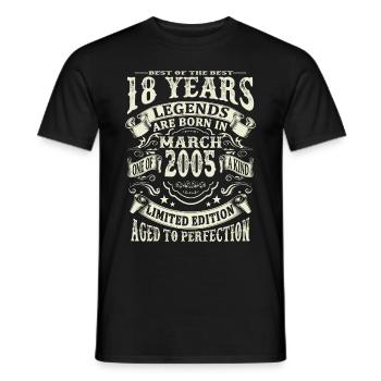 Legend born in March 2005 - 18 years old - Men's T-Shirt - black - Front - AI Model Male 178 light (178cm)