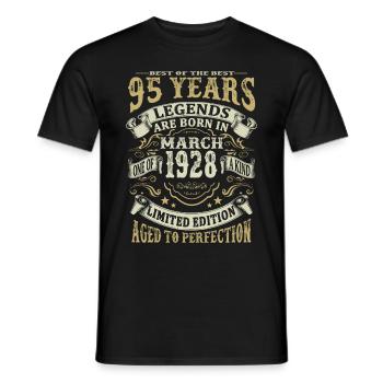 95 years - Legends are born in March 1928 - Men's T-Shirt - black - Front - AI Model Male 178 light (178cm)